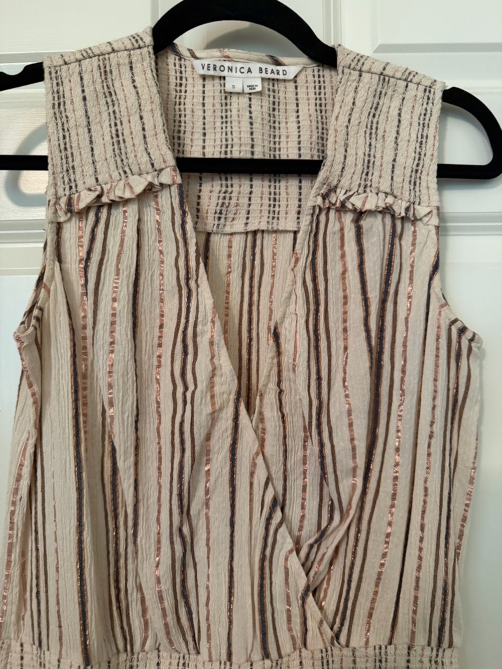 Veronica Beard Blush and Brown Striped Sleeveless Mini Dress - Picture 4 of 6